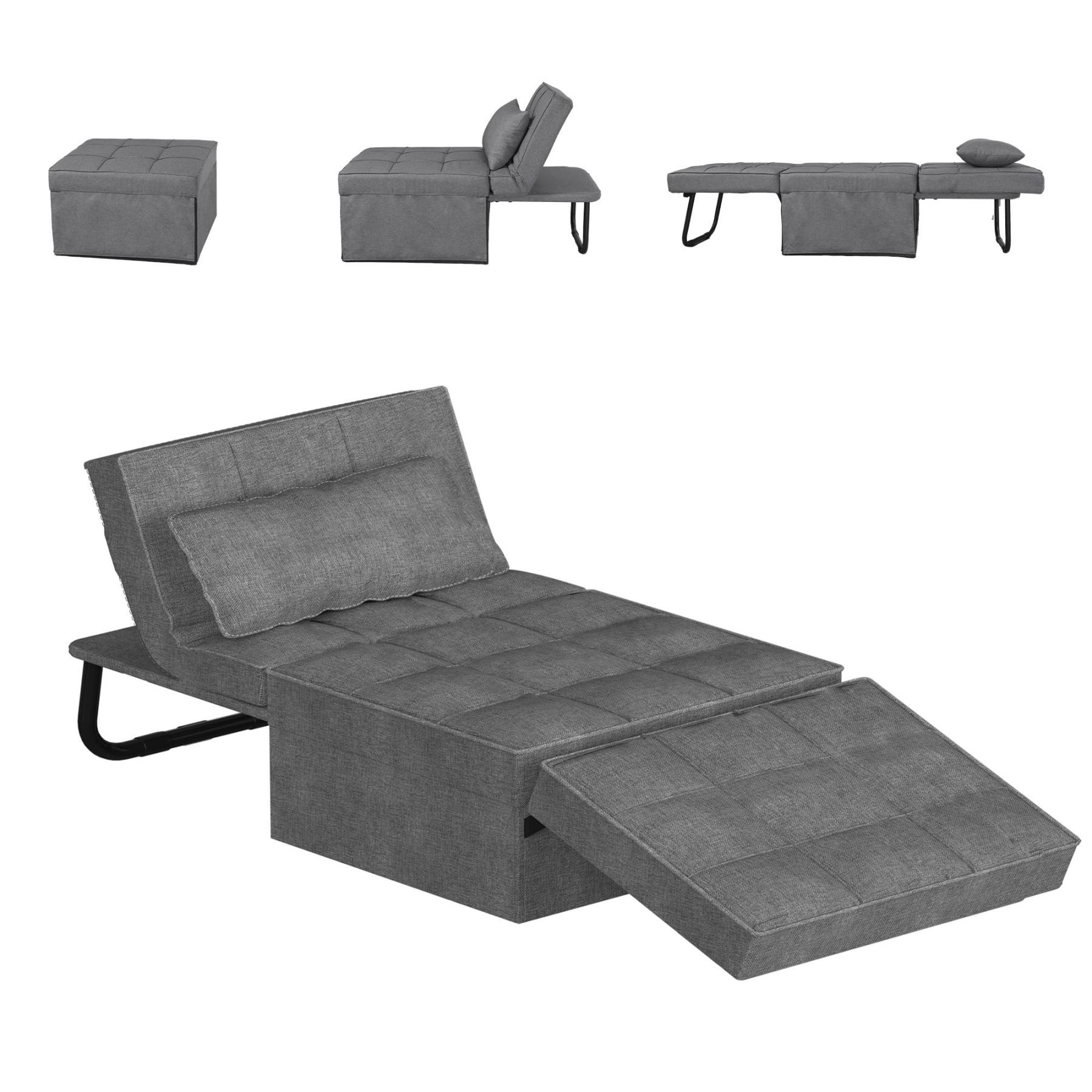 Sofá cama convertible con respaldo ajustable en 5 niveles, otomana tapizada multifuncional, sofá tapizado ajustable, muebles para sala de estar (gris, compatible con camas).